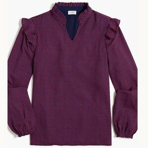 J. Crew V neck ruffle blouse size medium‎ in antique navy geranium